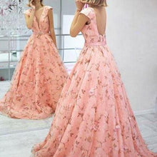 Pink 3d Floral Lace Long Prom Dresses Formal Dress Evening Gowns JKG028