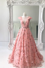 Pink 3d Floral Lace Long Prom Dresses Formal Dress Evening Gowns JKG028