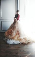 Two Pieces Blush Pink Wedding Dress Half Sleeve Burgundy Lace Bridal Gowns Wedding Gowns NAY017|Annapromdress