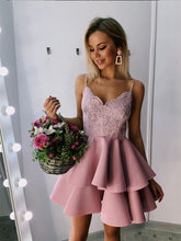 Dusty Pink Spaghetti Straps Embroidery Ruffle Cute Homecoming Dresses AN2208|Annapromdress