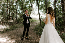 Exquisite Tulle V-Neck Sweep Train A-Line Bohemian Wedding Dress Gown Open Back AN2302|Annapromdress