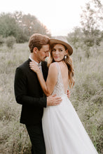 Exquisite Tulle V-Neck Sweep Train A-Line Bohemian Wedding Dress Gown Open Back AN2302|Annapromdress