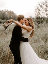 Exquisite Tulle V-Neck Sweep Train A-Line Bohemian Wedding Dress Gown Open Back AN2302|Annapromdress