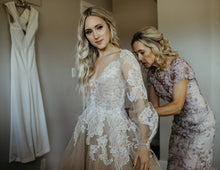 Romantic Illusion Long Sleeve Champagne Rustic Wedding Dress for Bride AN2309|Annapromdress