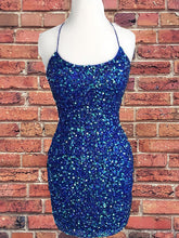 Royal Blue Sequin Halter Sheath Homecoming Dress Backless Party Dress AN336|Annapromdress