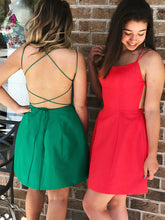 Spaghetti Straps Red Satin Sheath Short Homecoming Dress Backless Graduation Dress AN607|Annapromdress