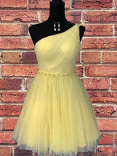 One Shoulder Yellow Chic Tulle Sparkly Homecoming Dress Cute Graduation Dress AN610|Annapromdress