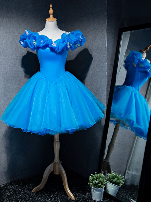 Ball Gown Sweetheart Blue Cute Homecoming Dress with Butterfly Short Prom Party Dresses ATB1812|Annapromdress