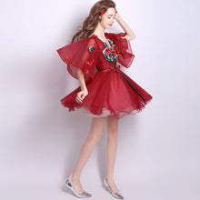 Sexy V Neck Appliques Red Homecoming Dress with Sleeves Tulle Short Prom Party Dress ATB1814|Annapromdress