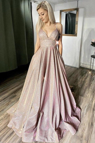 Beautiful A-Line Spaghetti Straps Long Sequin Shiny Prom Dresses Party Gowns GJS265