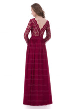 Sexy Prom Dresses V-neck Burgundy Long Lace Prom Dress Chiffon Evening Dress AX001