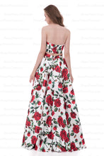 Two Piece Prom Dresses A-line Floor-length Floral Print Sexy Prom Dress Satin AX003