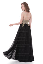 Black Prom Dresses A-line Halter Floor-length Chiffon Long Sexy Prom Dress AX008