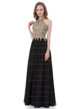 Black Prom Dresses A-line Halter Floor-length Chiffon Long Sexy Prom Dress AX008