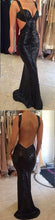 Long Black Sequined Sparkly Sexy Backless Evening Party Cocktail Prom Dresses GJS279