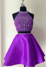 Two Piece Homecoming Dresses Halter Rhinestone Red Short Prom Dress Party Dress JK847|Annapromdress