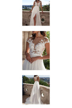 A-Line White Lace Prom Dress With Appliques, Side Slit Sexy Dress OHD271