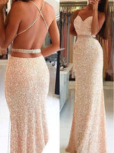 Backless Sexy Sequined Mermaid Spaghetti Straps Evening Formal Prom Dress GJS277