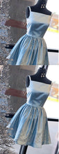 Blue Satin Beading Square Neck Sleeveless Homecoming Dresses AN1203