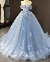 Tulle Ball Gown Dresses Off the Shoulder Lace Embroidery Long Prom Dress GJS350