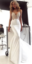 Charming Lace Sexy Backless Mermaid White  Prom Evening Dresses GJS135