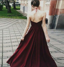 Chic Prom Dresses Halter Floor-length Long Burgundy Prom Dress Sexy Evening Dress JKL730