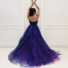 Flattering Blue Rhinestone Silhouette Mesh High low Prom Dress GJS323