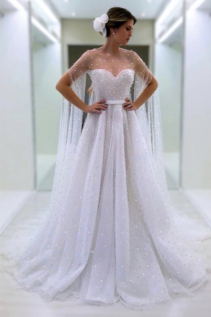 open lace back dress Elegant Beaded White Long Prom Dress ,Long White Beaded Evening Dress –  Anna PromDress