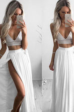 Simple White Chiffon Long Prom Dress with Slit ,Two Pieces Prom Dress GJS324