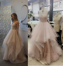 A-Line Spaghetti Straps Sleeveless Tulle Long Wedding Dress,Prom Dress GJS145