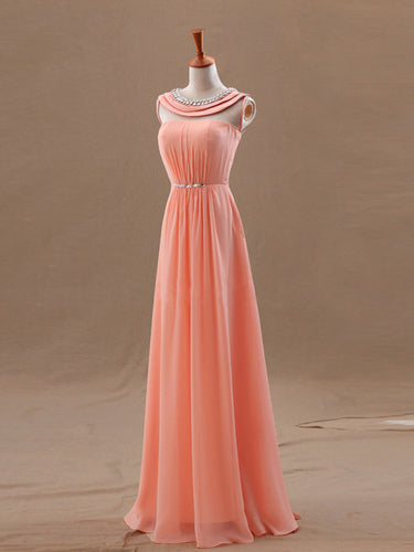 Chiffon Evening Dress A-line Scoop Sleeveless Chiffon Prom Dresses With Beaded #FK947