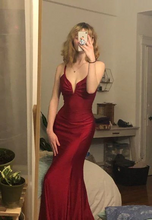Burgundy Spaghetti Straps Mermaid Long Prom Evening Dress GJS601