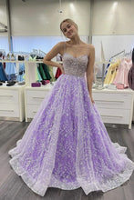 Gorgeous Purple Lace Beaded Long Prom Dress Sweetheart Ball Gown  ZXS120