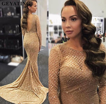 Sparkly Sequin Prom Dresses Long Sleeve O-Neck Mermaid Prom/Evening Dress with Sweep Train YSR1113|Annapromdress