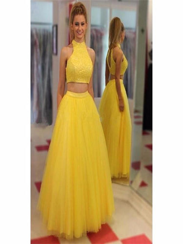 High Neck Prom Dresses,Yellow Prom Dresses,Two Pieces Prom Dress annapromdress