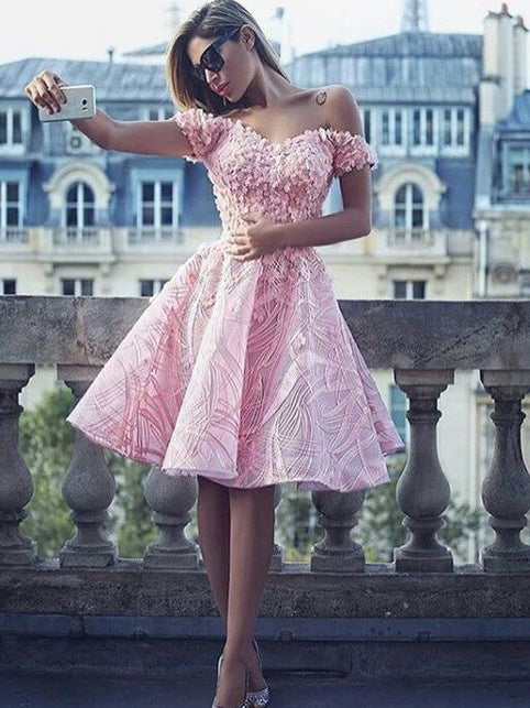 Fashion Sexy Homecoming Dress Pink Off-the-shoulder Short Prom Dress P   Anna PromDress