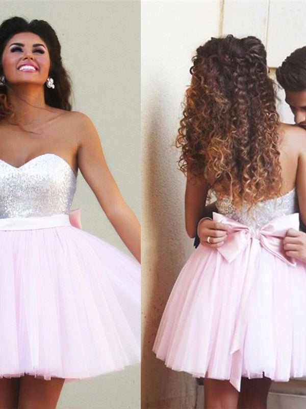 Chic Homecoming Dress Sweetheart Sequins Pink Short Prom Dress Party Dress JK024