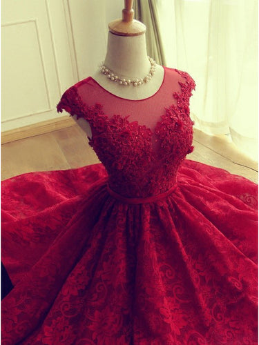 2017 Homecoming Dress Lace Red Tulle Scoop Short Prom Dress Party Dress JK040