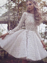 Lace Chic Homecoming Dress Scoop Long Sleeve Ivory Short Prom Dress Party Dress JK043