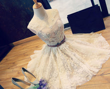 Sexy Homecoming Dress Scoop Lace Ivory Tulle Bowknot Short Prom Dress Party Dress JK044