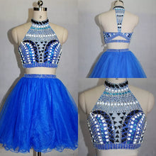 Two Piece Homecoming Dress Sexy Rhinestone Chic Short Prom Dress Party Dress JK046