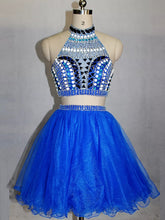 Two Piece Homecoming Dress Sexy Rhinestone Chic Short Prom Dress Party Dress JK046