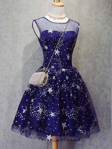 Beautiful Homecoming Dress Tulle Sleeveless Stars Short Prom Dress Party Dress JK050
