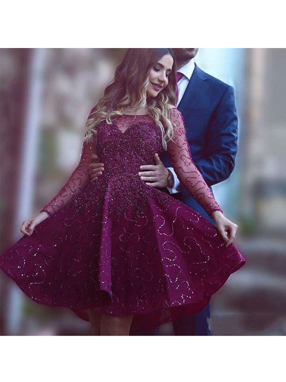 Homecoming Dress Bateau Appliques Long Sleeve Short Prom Dress Party D   Anna PromDress