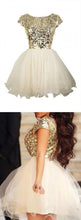 2017 Homecoming Dress Sexy Short Sleeve Gold Short Prom Dress Party Dress JK053