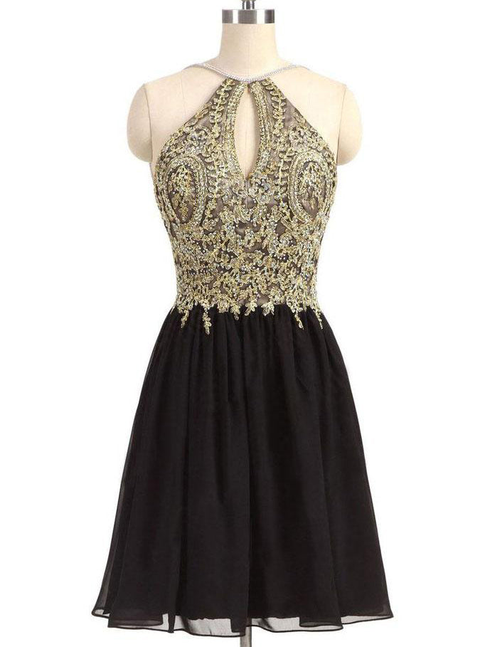 Little Black Dress Halter Homecoming Dress Chiffon Short Prom Dress Party Dress JK055