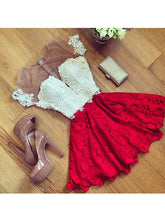 Homecoming Dress Red Black Short Sleeve Short Prom Dress Party Dress JK063