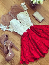 Homecoming Dress Red Black Short Sleeve Short Prom Dress Party Dress JK063