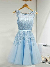 Homecoming Dress Light Sky Blue Appliques Short Prom Dress Party Dress JK065