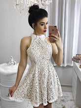 Chic Homecoming Dress Ivory High Neck Lace Short Prom Dress Party Dress JK070
